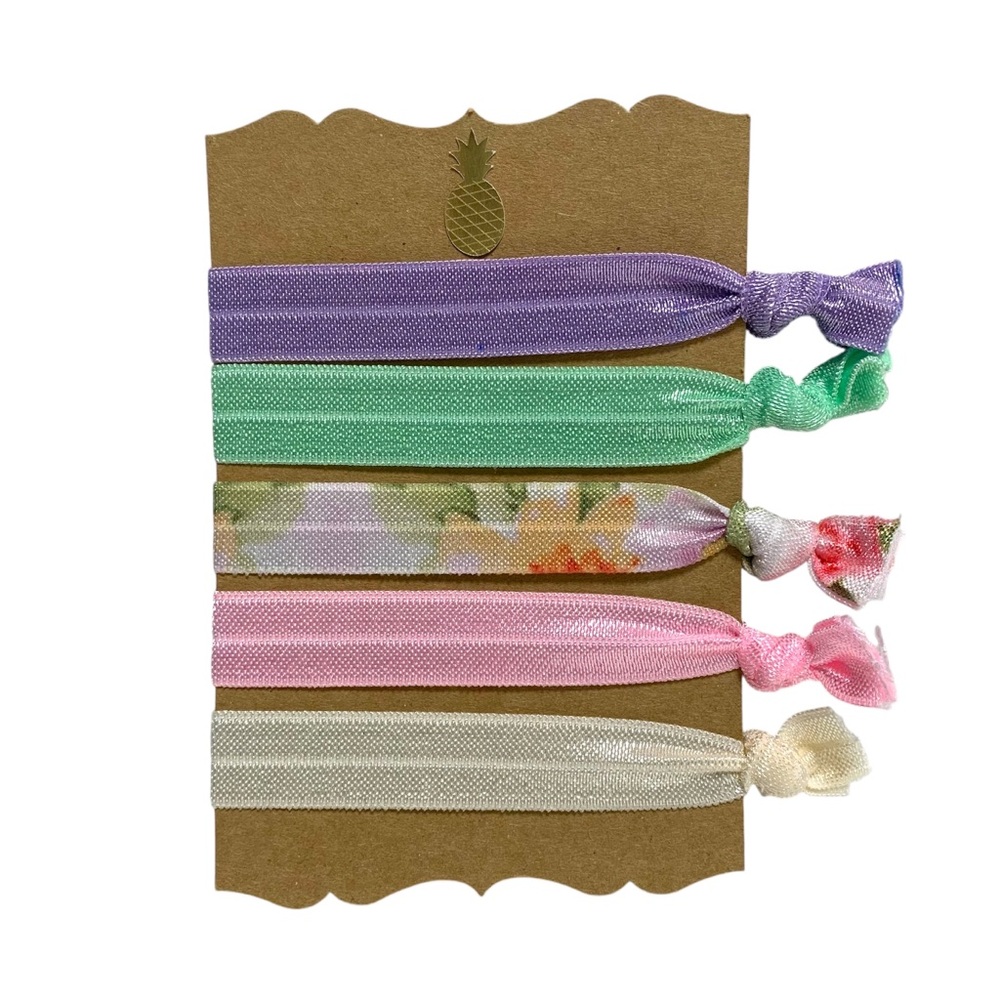Hand tied hair elastics colour set of 5 hair ties pink floral